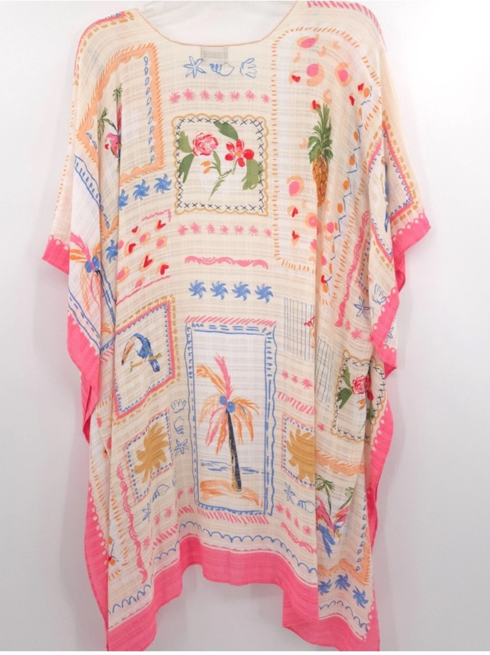 NWT Chico's tropical print open kimono swim cover lightweight beach cruise